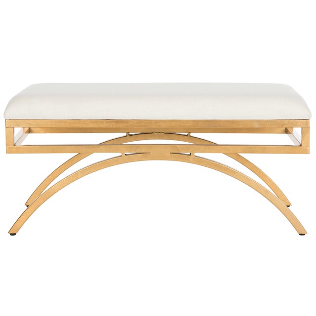 Arc Linen Bench in Light Beige & Gold For Sale In Philadelphia - Image 6 of 6