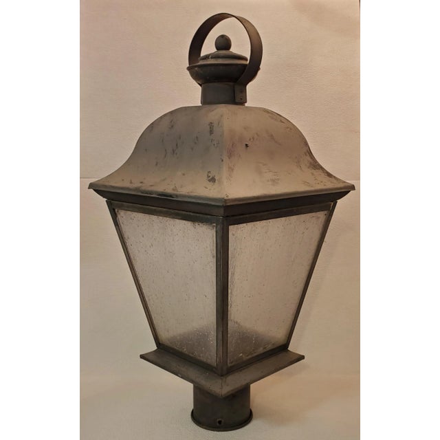 Mid Century Electric Lantern With Iced Glass Panels For Sale - Image 9 of 9
