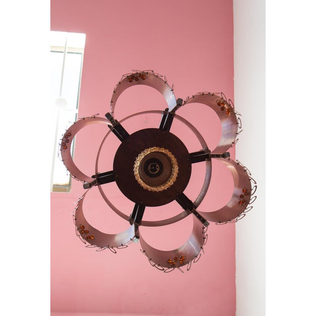 Large Vintage Swedish Copper and Wood Pendant, 1970s For Sale - Image 9 of 14