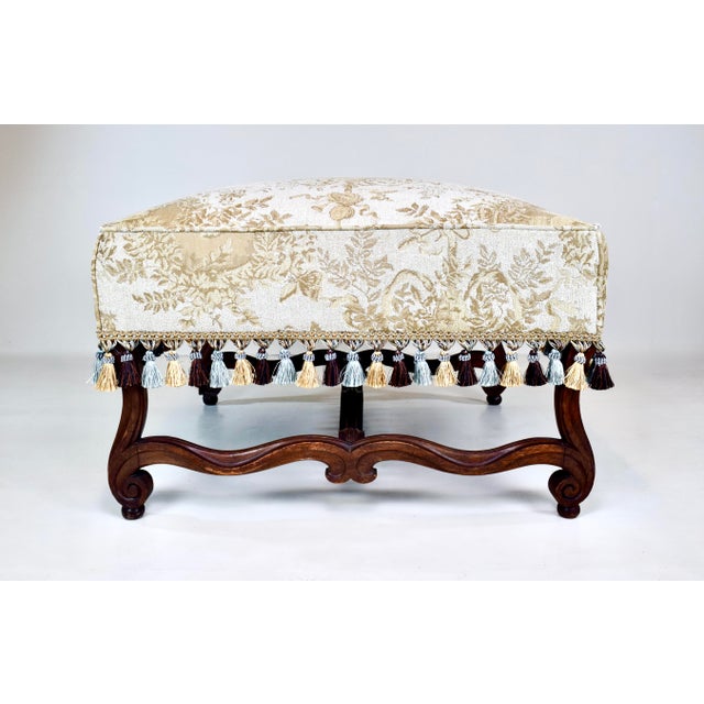 Wood Antique French Ottoman, Os De Mouton, Hand-Carved Oak, Louis XIV Style For Sale - Image 7 of 8