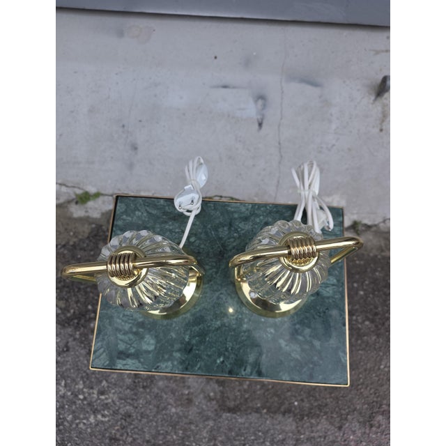 Gold Art Deco Table Lamps in Brass and Murano Glass, 1930, Set of 2 For Sale - Image 8 of 9