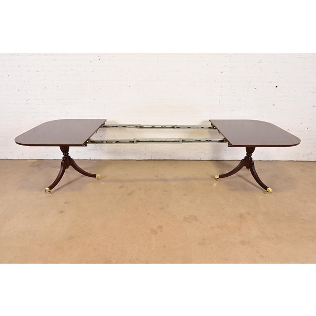 Councill Furniture Georgian Banded Mahogany Double Pedestal Extension Dining Table, Newly Refinished For Sale In South Bend - Image 6 of 14