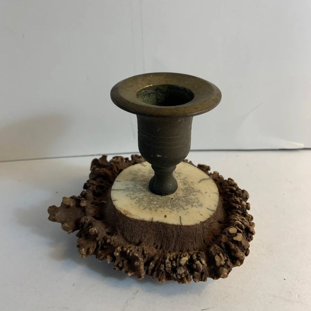 Antique horn or antler candleholder candle stick. Horn and brass. Could be early American or German.