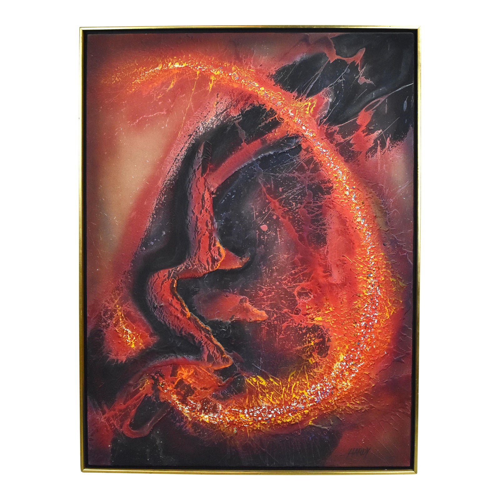 Large MidCentury Modern Textural Red Abstract Oil Painting Gerald