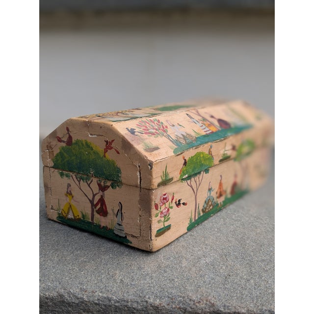 1950s 1950s Salvador Corona Signed Folk Art Painted Wood Dome Box Mexican-American Artist For Sale - Image 5 of 10