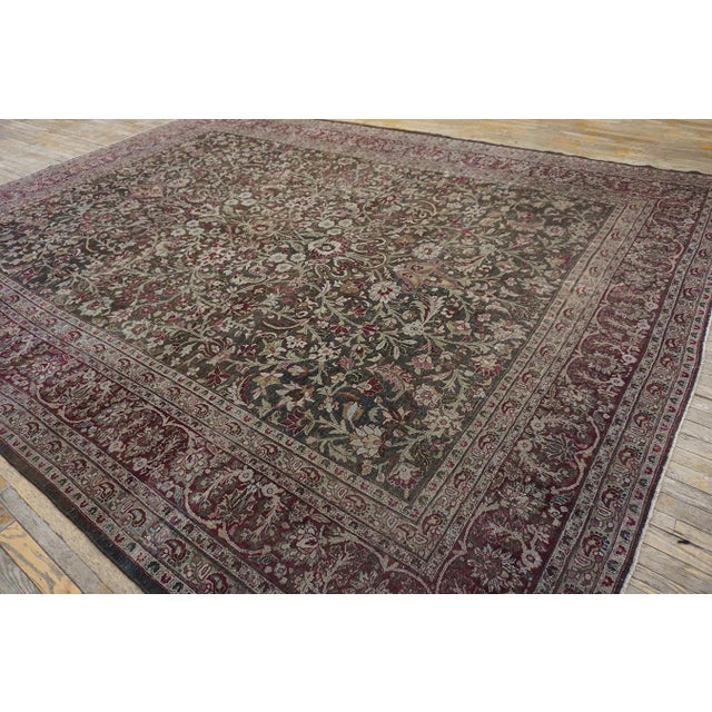Traditional Fantastic Chocolate Brown Color and Floran Desing Antique Persian Khorassan Moud Rug For Sale - Image 3 of 15