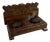 Vintage Double Inkwell Desk in Carved Wood with Glass Trays, 1940s For Sale