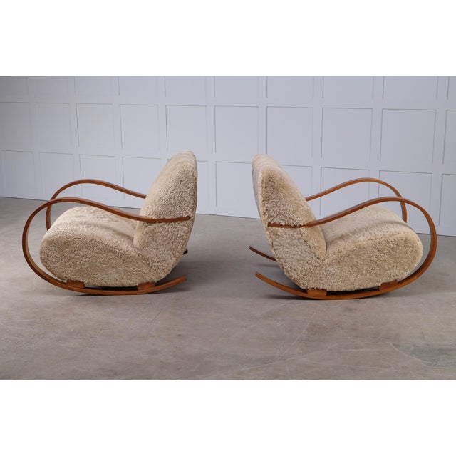 1950s Set of Swedish Sheepskin Rocking Chairs, 1950s For Sale - Image 5 of 11