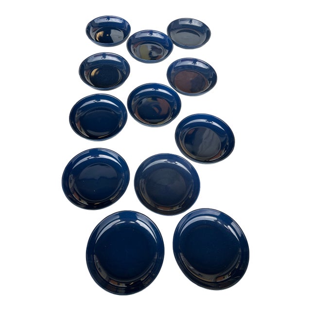 Vintage Blue Ceramic Bowls Set of 12 For Sale