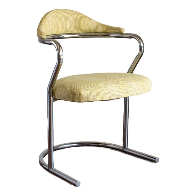 Vintage Chrome Armchair With Imperfect Yellow and White Stripes the Fabric Is by Kelly Wearstler Celled "Vertex" , and Is Suitable for Indoor/Outdoor For Sale