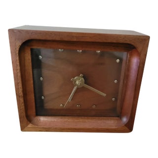 1960s Walnut Table Top Clock For Sale