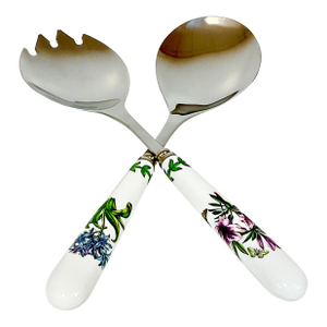 1990s Vintage English Botanical Garden Portmeirion by Spode Salad Serving Utensils - Set of 2.