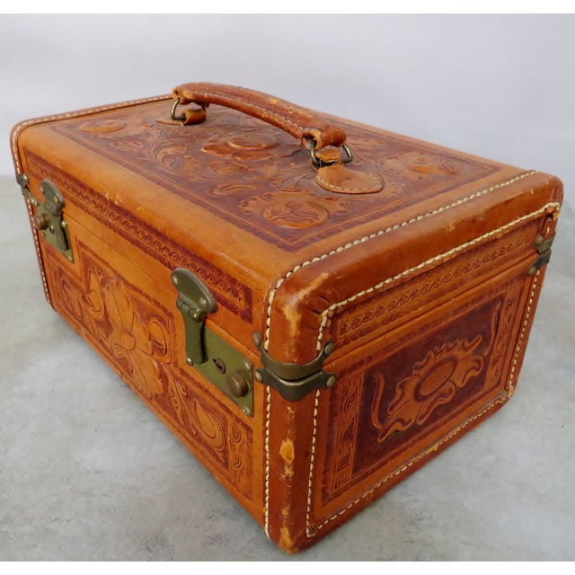 1940s HandTooled Leather Train Case Chairish