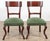 Set of Eight Regency Style Mahogany Dining Chairs, two armchairs, upholstered in green woven fabric. Legs and feet looks...