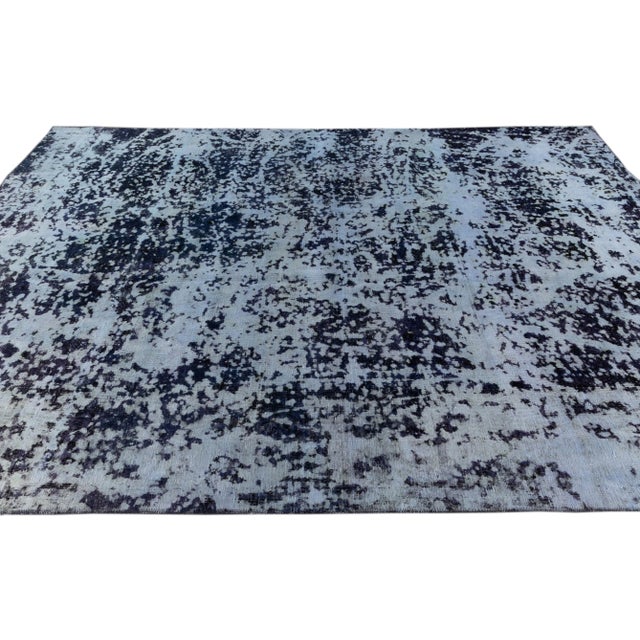 Blue Vintage Distressed Handmade Abstract Wool Rug 7'10" X 10'10" For Sale - Image 4 of 9