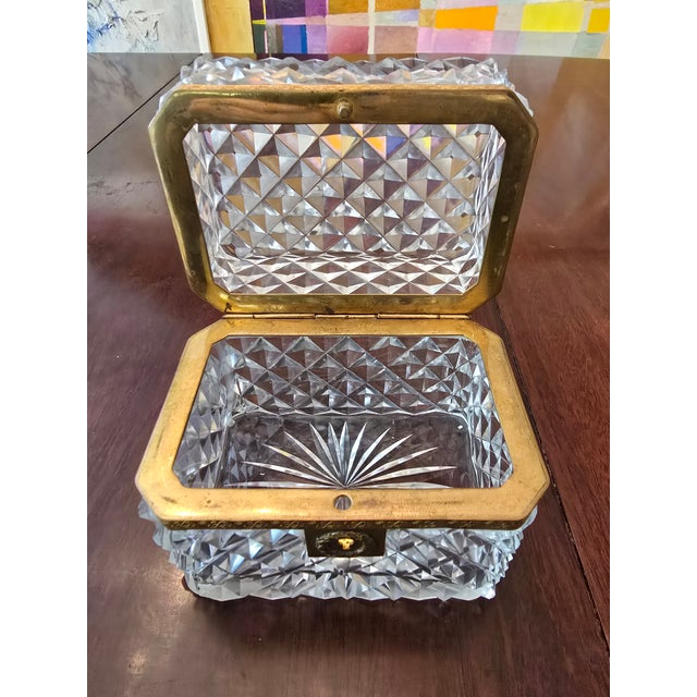 Transparent Antique Baccarat Style Crystal Bronze Jewel Box Casket For Sale - Image 8 of 9