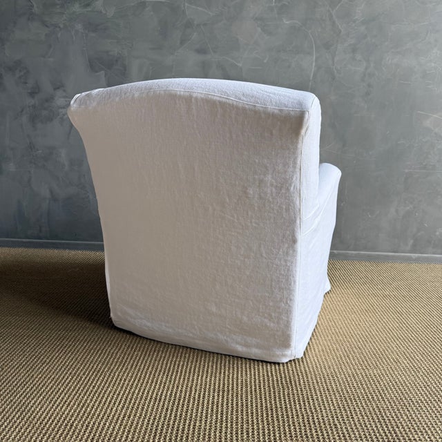 Custom Slip Covered Linen English Arm Chair Made to Order With Down Cushion For Sale - Image 9 of 9