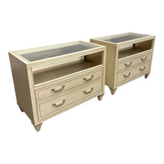 Caracole New Traditional Glass Top Nightstands, Pair For Sale