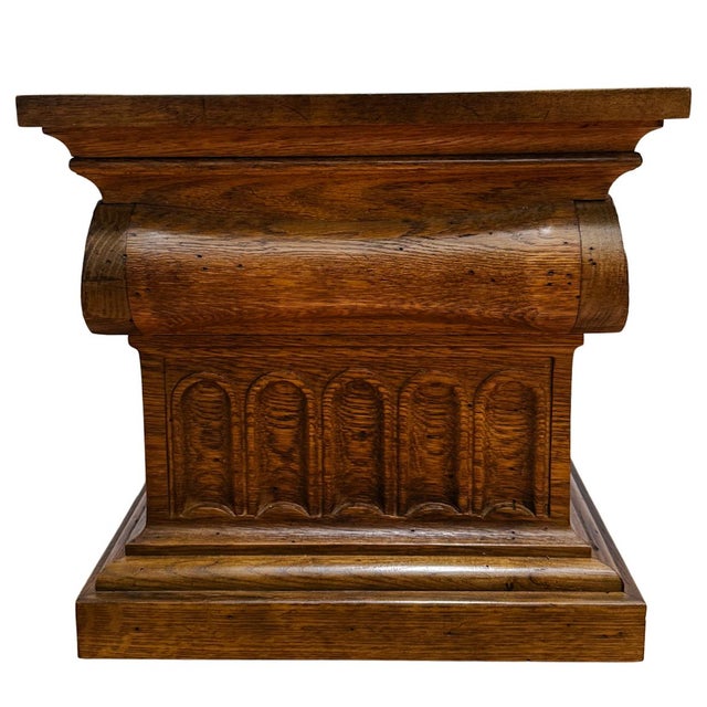 1960 Vintage Drexel Guildhall Neoclassical Oak Pedestal End Tables - A Pair For Sale - Image 11 of 17