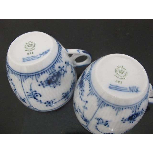 Royal Blue Royal Copenhagen Denmark 081 Plain Blue Flower Fluted Flat Cup Pair For Sale - Image 8 of 9