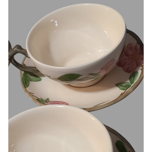 Franciscan China Vintage Romantic Desert Rose Franciscan Earthenware Teacups & Saucers, Made in England- 12 Pieces For Sale - Image 4 of 8