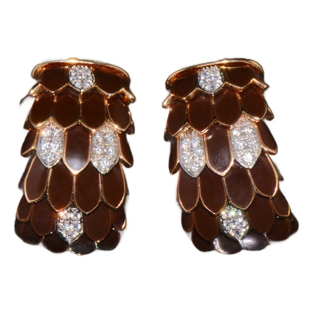 Pair of Vintage Roberto Coin Animalier 0.32ct Natural Diamond Feather Earrings in Solid 18k Rose & White Gold For Sale