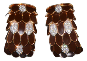 Pair of Vintage Roberto Coin Animalier 0.32ct Natural Diamond Feather Earrings in Solid 18k Rose & White Gold