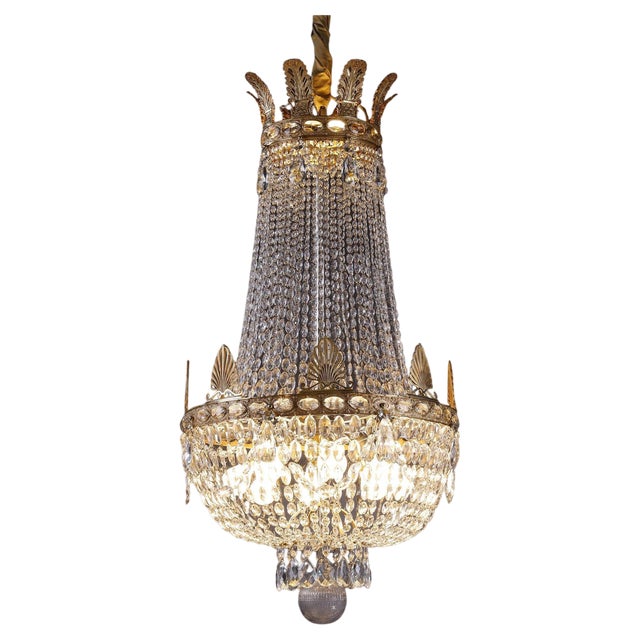 Empire Style Balloon Chandelier with Pendants, 1870 For Sale