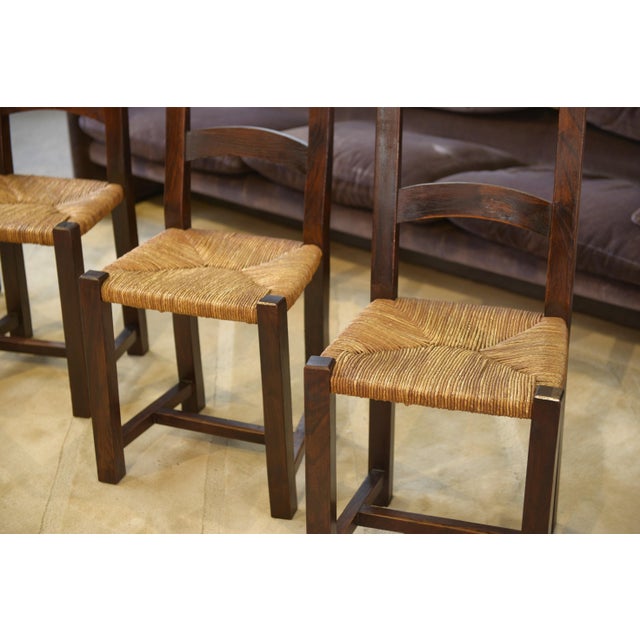 Vintage Elm and Straw Chairs by Aranjou, 1950s, Set of 4 For Sale - Image 3 of 13