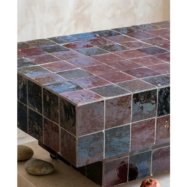 Brown Zellige Coffee Table – Handmade Moroccan Glazed Tile, Ready to Ship For Sale - Image 6 of 6