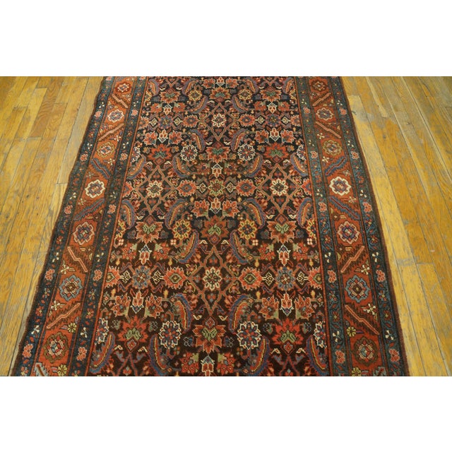 1890s Blue Navy Herati Tribal Antique Bakshaiesh Persian Rug 3'5" X 14'4" Handknotted Wool Carpet For Sale In New York - Image 6 of 10