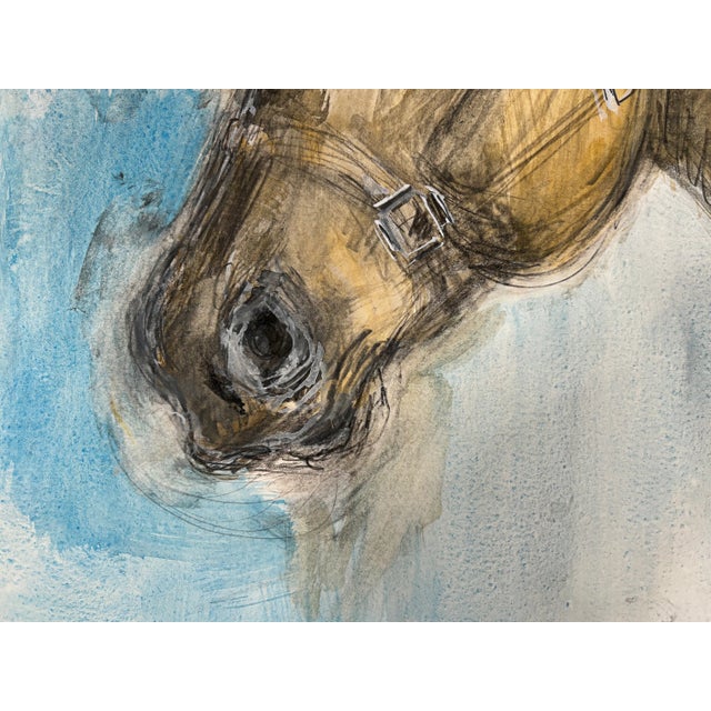 1990s "Horse Portrait Study on Blue" Abstract Horse Art Mixed Original Media Watercolor on Paper For Sale In Minneapolis - Image 6 of 7