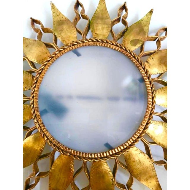 Large Spanish Crown Sunburst Fixture in Gilt Metal and Frost Glass, 1950 For Sale - Image 6 of 10