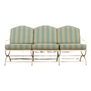 Vintage Hervé Baume French Wrought Iron Three-Seat Garden Sofa With Original Cushions, Circa 1970s For Sale