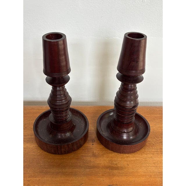 Folk Art Mid 20th Century Folk Art Wooden Candle Holder For Sale - Image 3 of 5