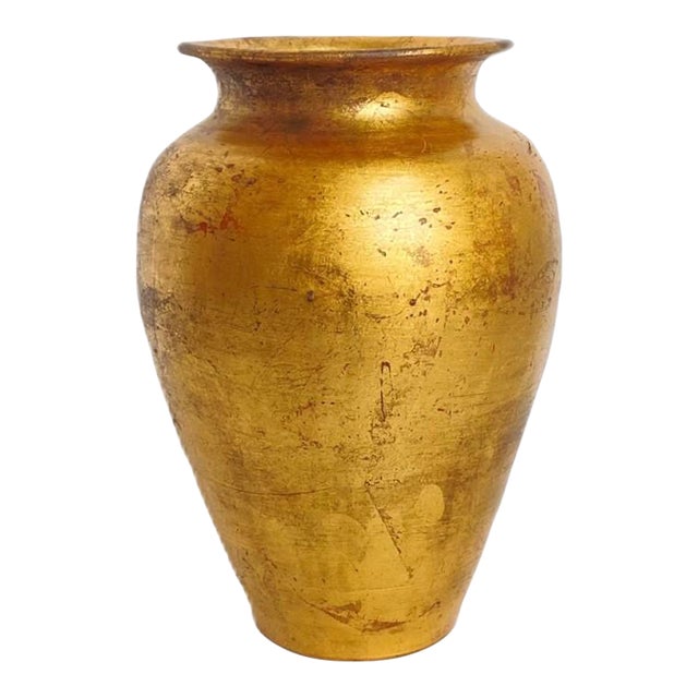 Vintage Italian Gilt Gold Leafed Terracotta Florentine Vase For Sale