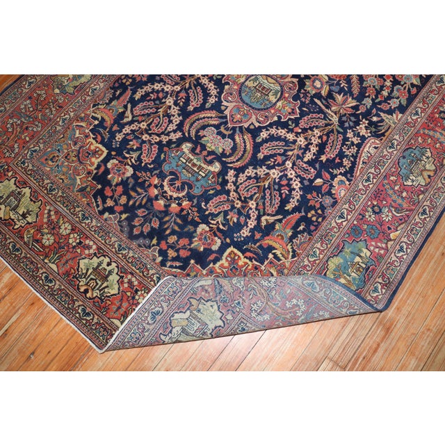Zabihi Collection Navy Antique Persian Kashan Carpet - 4'6" x 6'9" For Sale In New York - Image 6 of 11