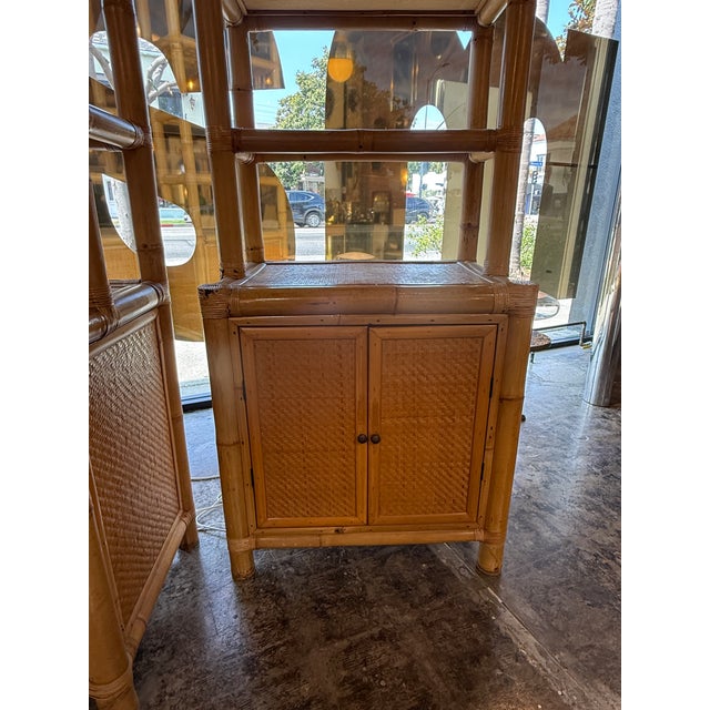 Pair of Bamboo and Woven Rattan Bookcases With Cabinet Bases, 1970s For Sale - Image 4 of 13