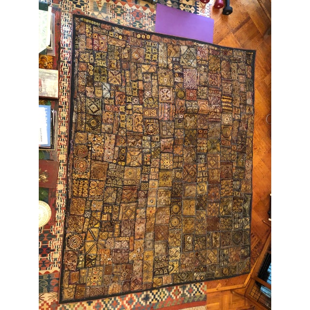 Navy Blue Vintage Indian Mirrored Quilt With Quilted Backing For Sale - Image 8 of 9