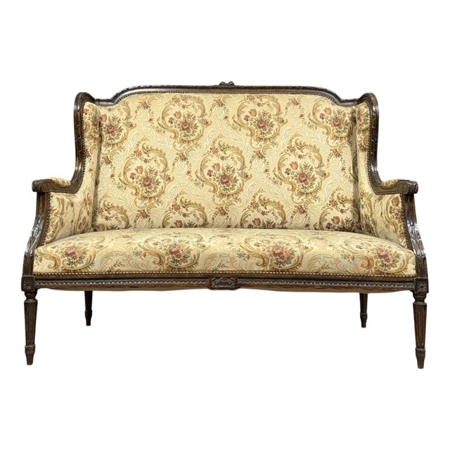 Louis XVI Style Winged Bench in Carved Wood For Sale