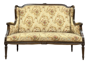 Louis XVI Style Winged Bench in Carved Wood