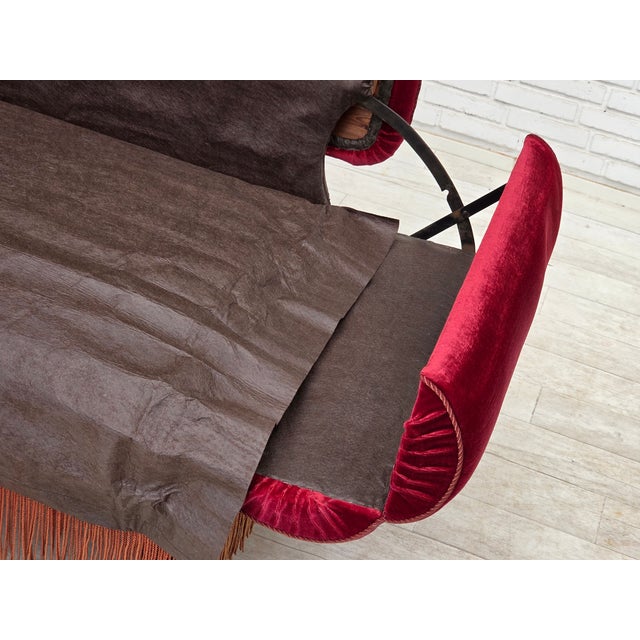 Danish 2-Seater Drop Arm and Back Sofa in Cherry-Red Velour, 1950s For Sale - Image 9 of 18