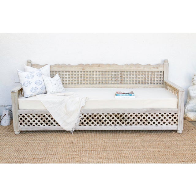 Moroccan Sun-Bleached Serenity Moroccan Mousharabi Teak Daybed For Sale - Image 3 of 11