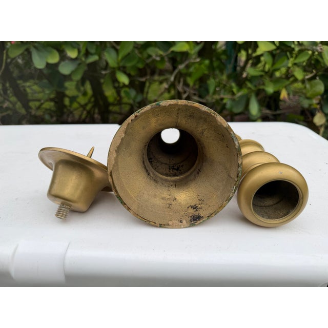 Vintage 20” Brass Turned Baluster Candlesticks, a Pair For Sale - Image 12 of 12