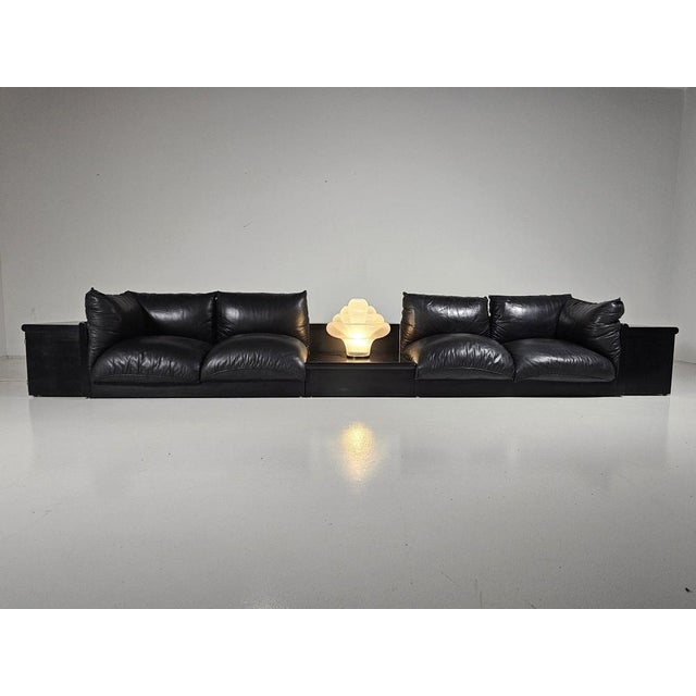 Down Sofa in Black Leather by Carlo Bartoli for Rossi di Albizzate, 1970s, Set of 2 For Sale - Image 3 of 14