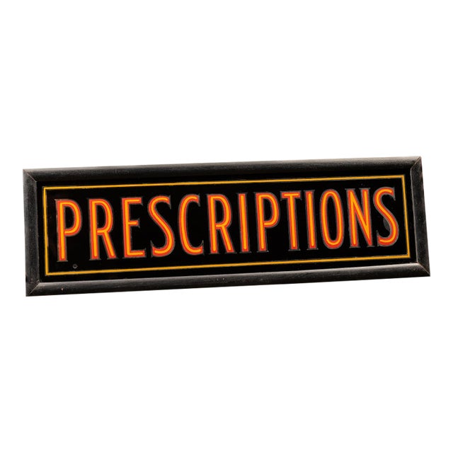 Early 20th Century Reverse Painted Glass Prescriptions Pharmacy Sign For Sale