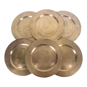 Vintage Hammered Copper Chargers With Patina, Set of 6
