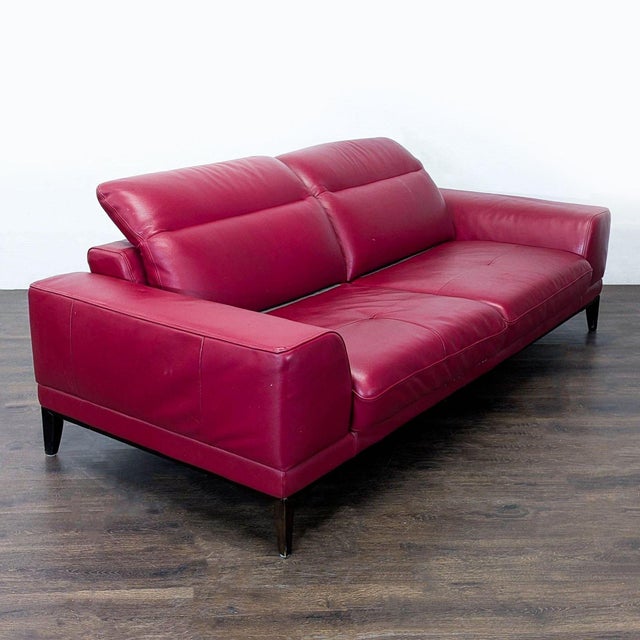 Modern Modern Red Leather 3-Seat Sofa With Cushioned Armrests For Sale - Image 3 of 12