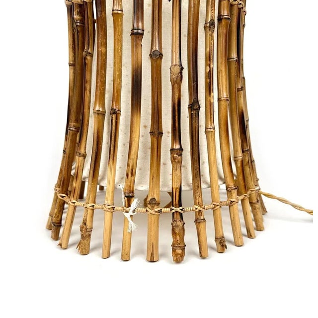 Italian Bamboo, Rattan and Cotton Floor Lamp in the style of Franco Albini, 1960s For Sale - Image 11 of 13