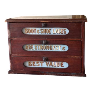 Antique Paton’s Boot & Shoe Lace Countertop Display Edwardian Era With Glass Signs For Sale